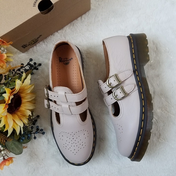 Dr. Martens Virginia Leather Mary Jane Shoes in Vintage Taupe - Picture 1 of 7